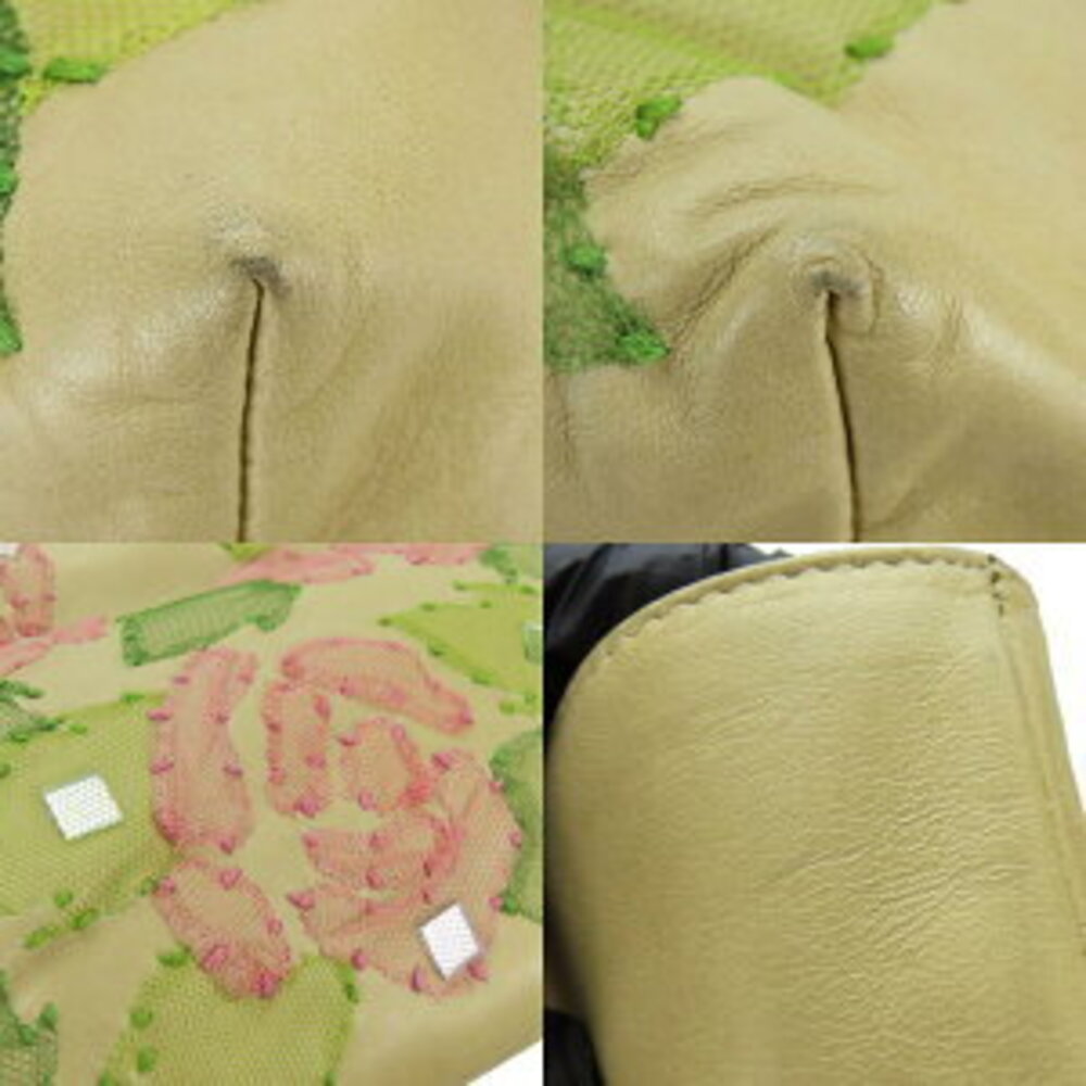 Fendi tote bag roll leather Beige Tan pink green shoulder Floral Flower - Picture 5 of 11
